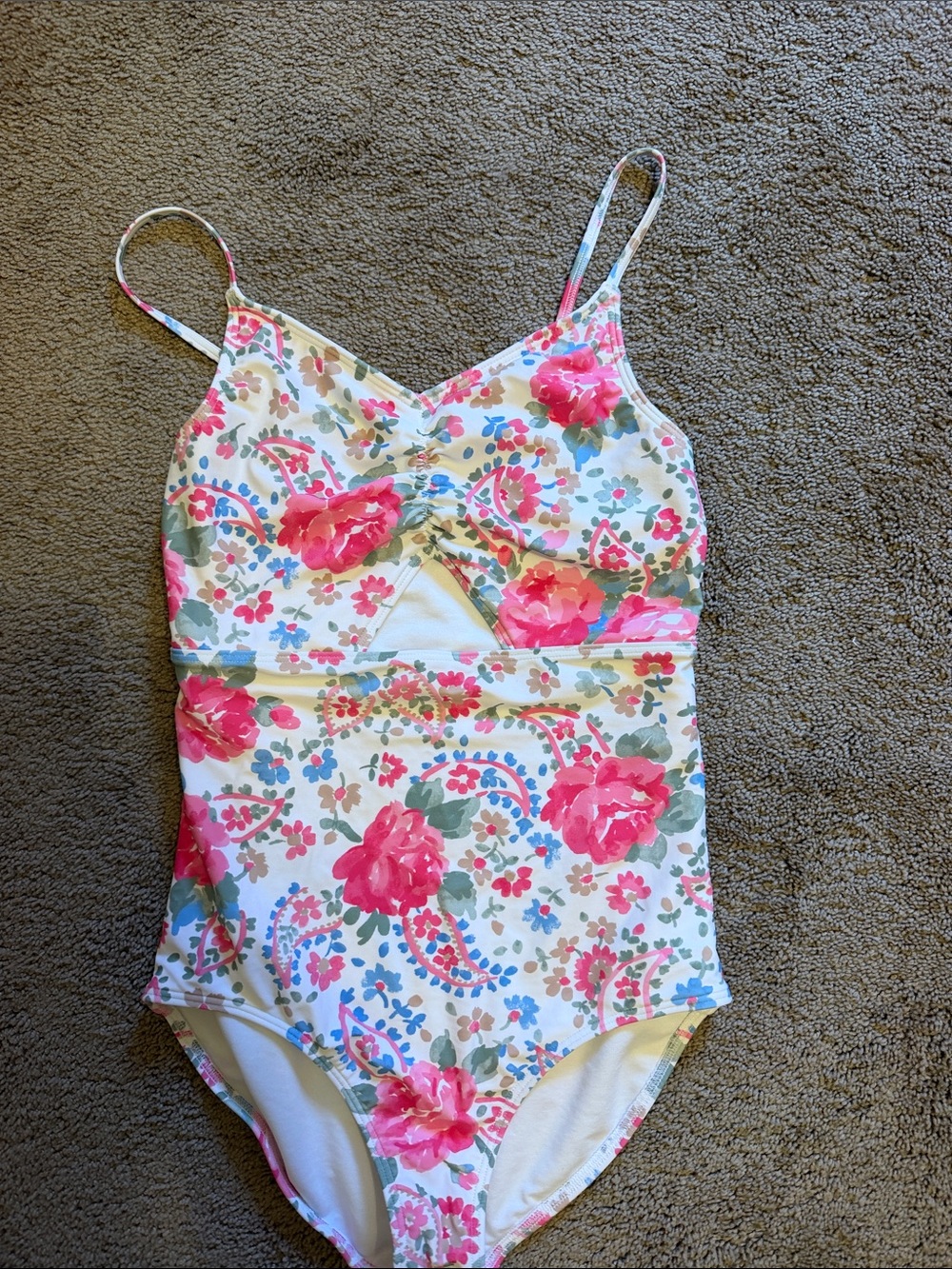 Girls' Floral Pink One-Piece Swimsuit with cutout